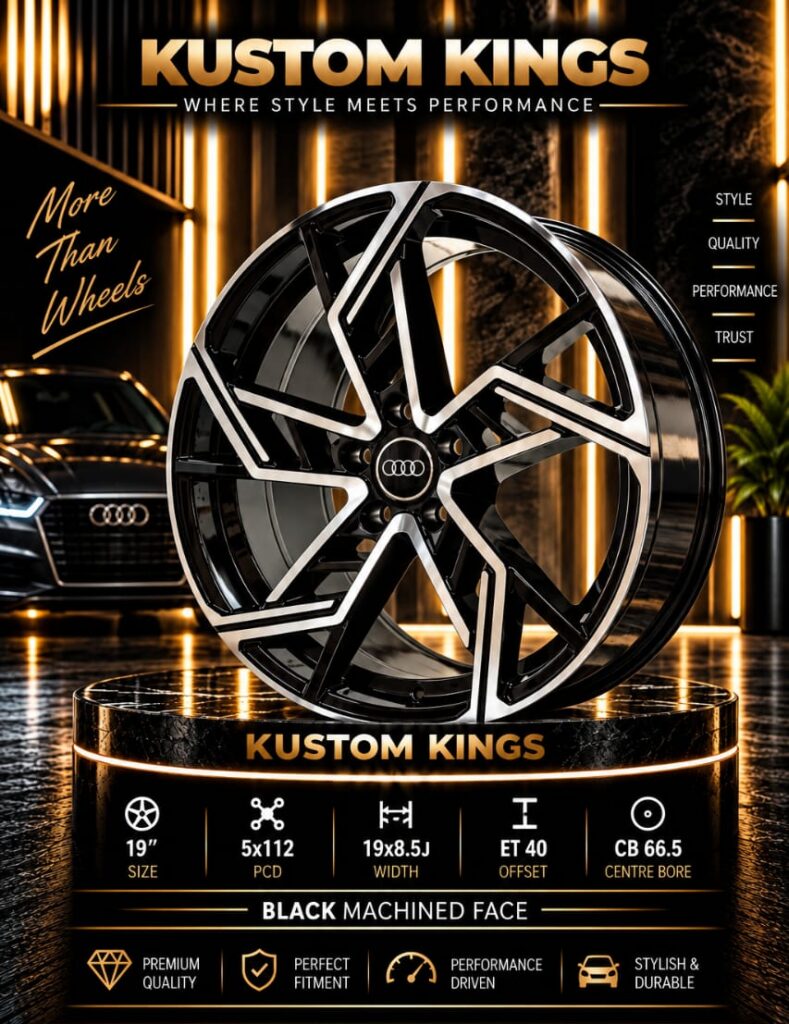 19 Inch Audi Rims - 8.5J – 5×112 PCD - Black Machine Faced
