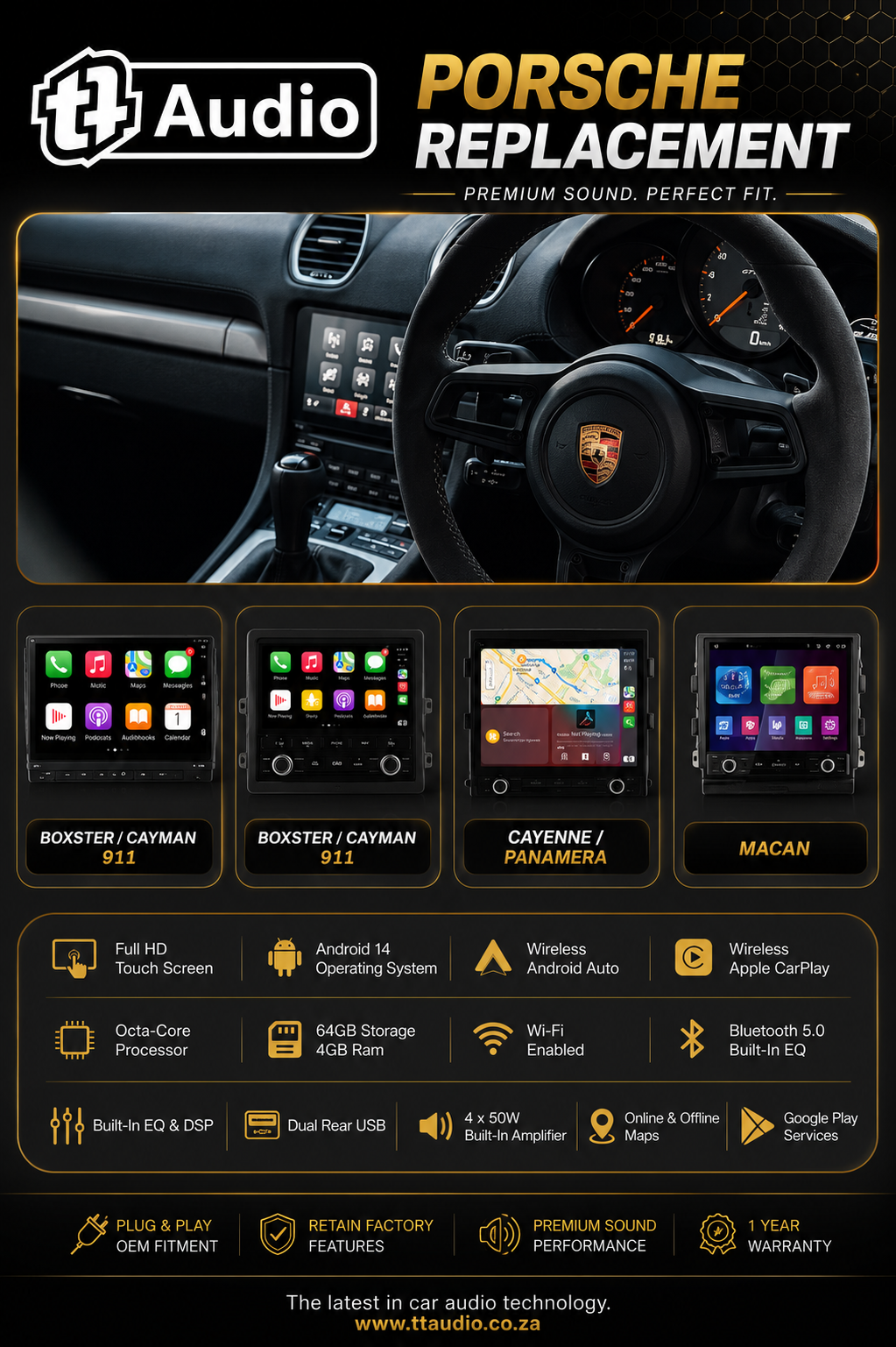 Buy Porsche Replacement Android Touchscreen Radio - 911, Boxster, Cayman, Cayenne, Panamera & Macan Online | KUSTOM KINGS Porsche Replacement Android Touchscreen Radio - 911, Boxster, Cayman, Cayenne, Panamera & Macan