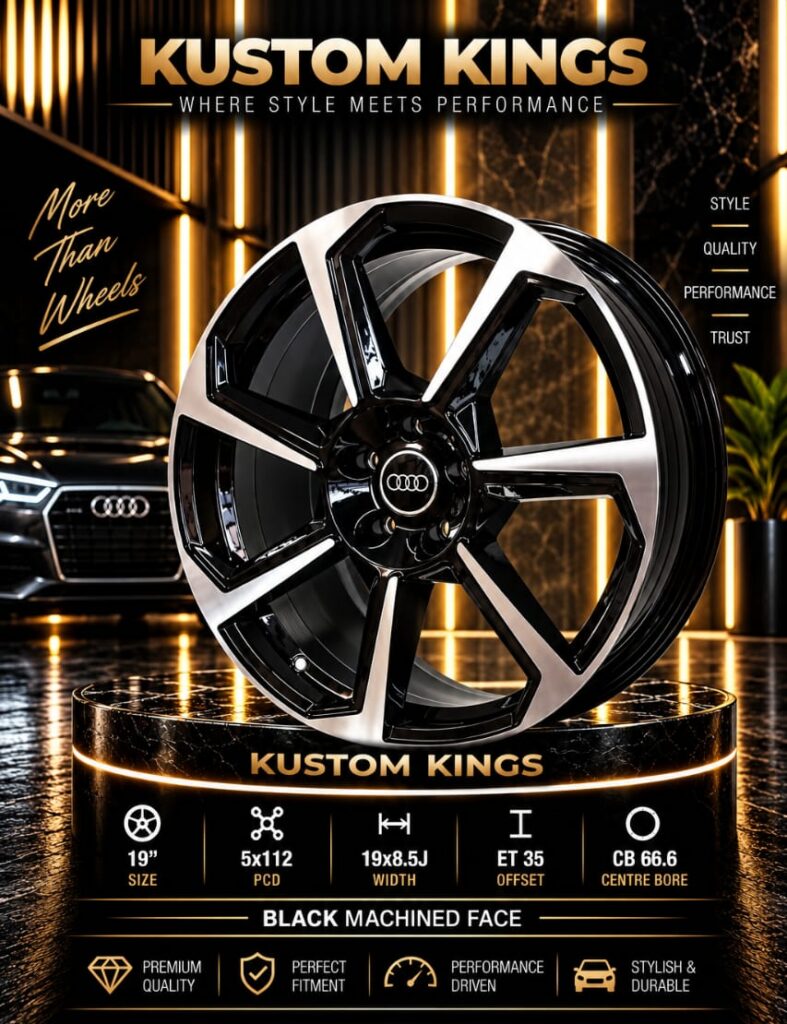 19 Inch Audi Rims 5/112 PCD - Bold Black 7 Spoke