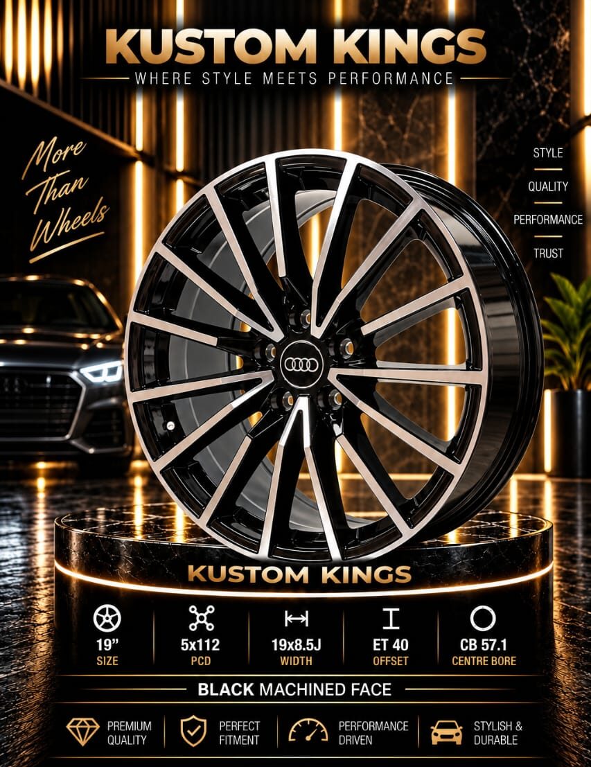 Buy 19 Inch Audi Rims 5/112 PCD - Black machined Face Online | KUSTOM KINGS 19 Inch Audi Rims 5/112 PCD - Black machined Face