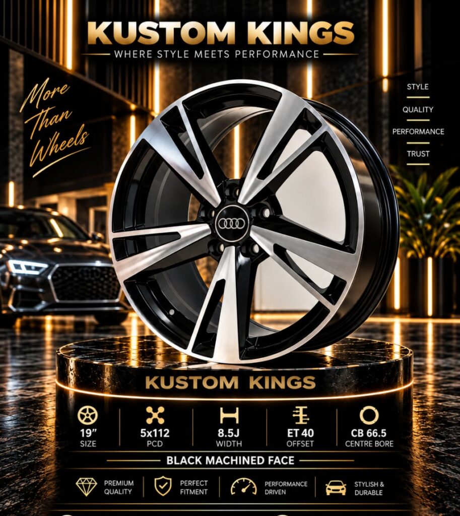 19 Inch Audi Rims 5/112 PCD - 5 Spoke - Black Machine Face Finish