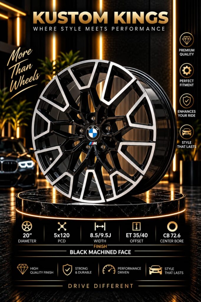 20 Inch BMW Fitment 5/120 PCD - Black Machined Face - Staggered Alloy Wheels