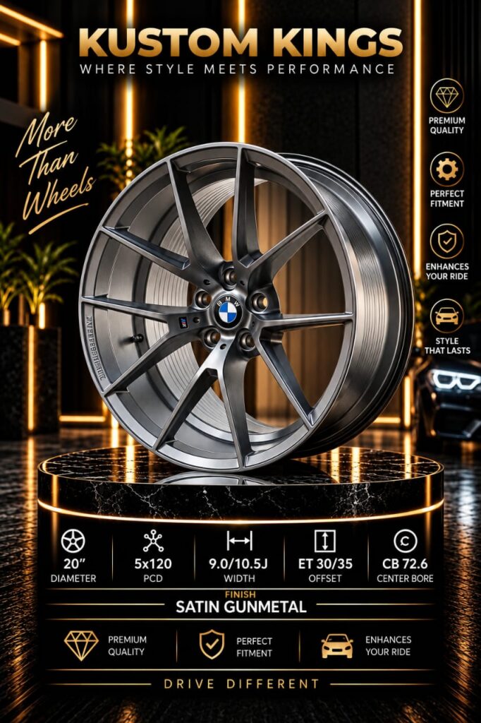 20 Inch BMW Fitment 5/120 PCD - Satin Gunmetal Staggered Alloy Wheels