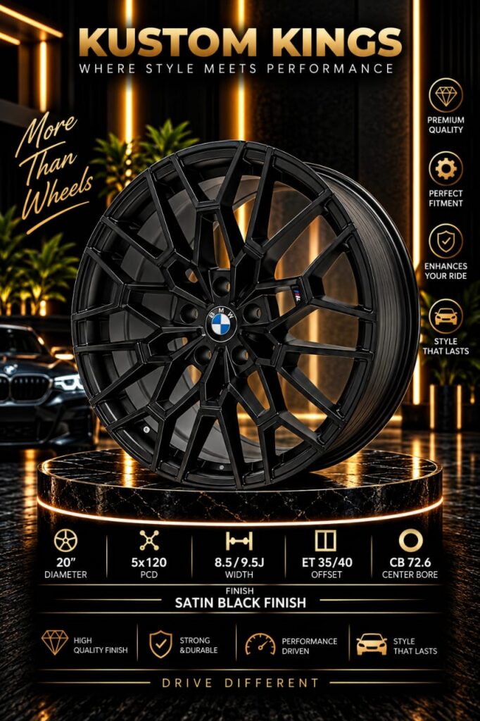 20 Inch BMW Fitment 5/120 PCD - Satin Black Staggered Alloy Wheels