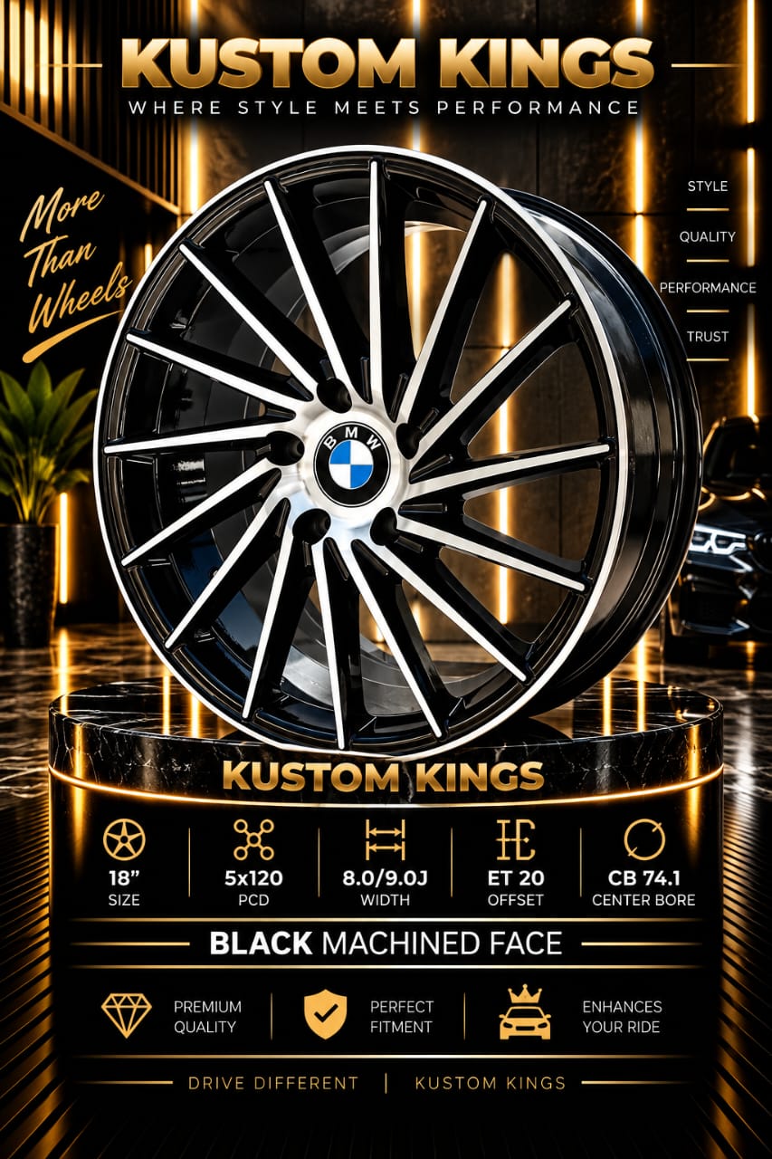 Buy 18 Inch BMW Fitment Rims - Black Machined Face 5/120 PCD Online | KUSTOM KINGS 18 Inch BMW Fitment Rims - Black Machined Face 5/120 PCD