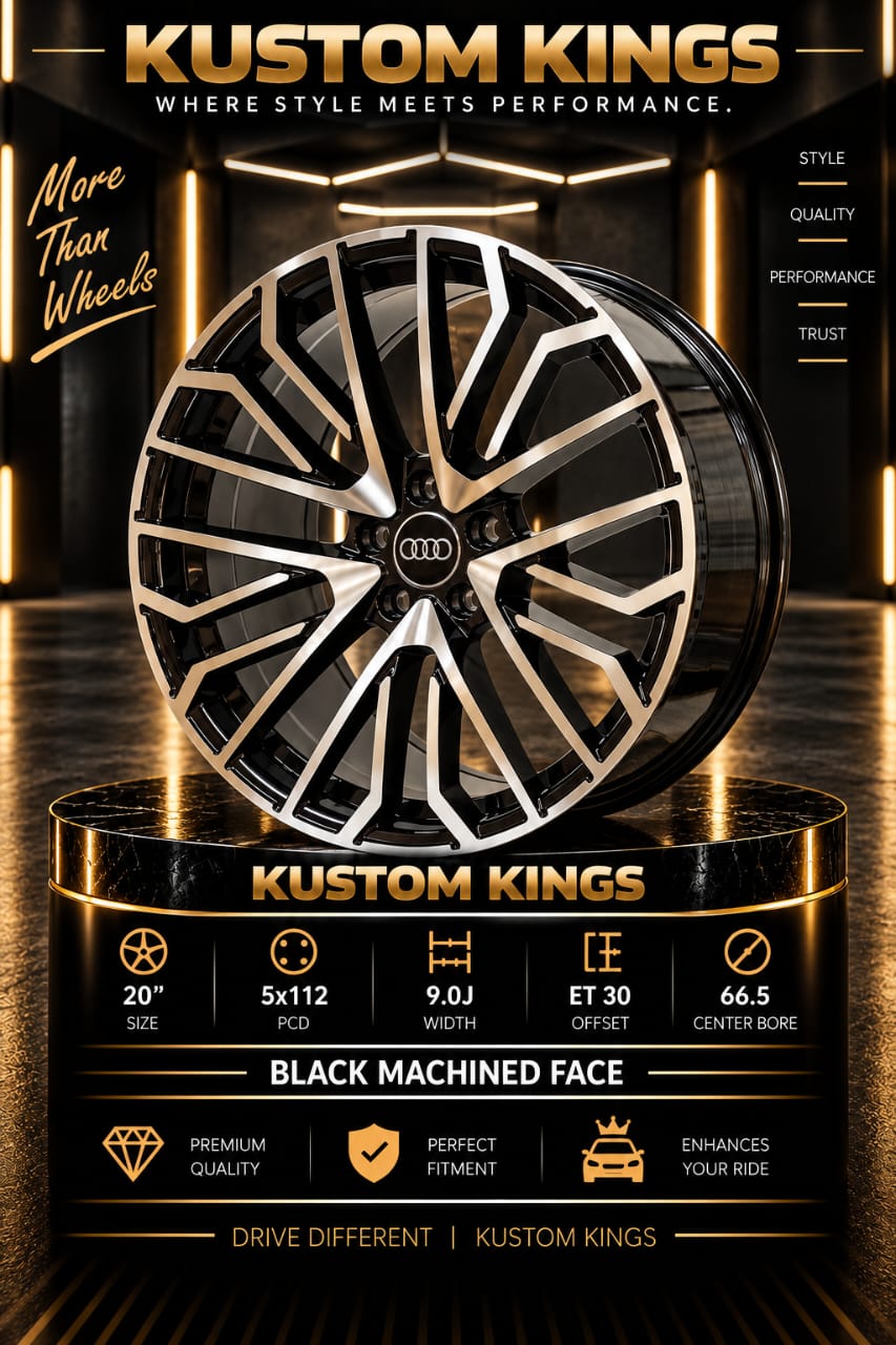 Buy 20 Inch Audi Rims 5/112 PCD - Black Machine Faced Multi-Spoke Alloy Wheels Online | KUSTOM KINGS 20 Inch Audi Rims 5/112 PCD - Black Machine Faced Multi-Spoke Alloy Wheels