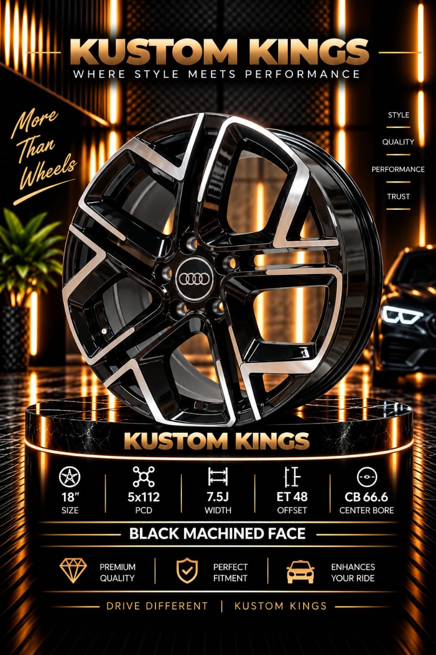 Buy 18 Inch Audi Fitment Rims 5/112 PCD - Black Machine Faced Online | KUSTOM KINGS 18 Inch Audi Fitment Rims 5/112 PCD - Black Machine Faced