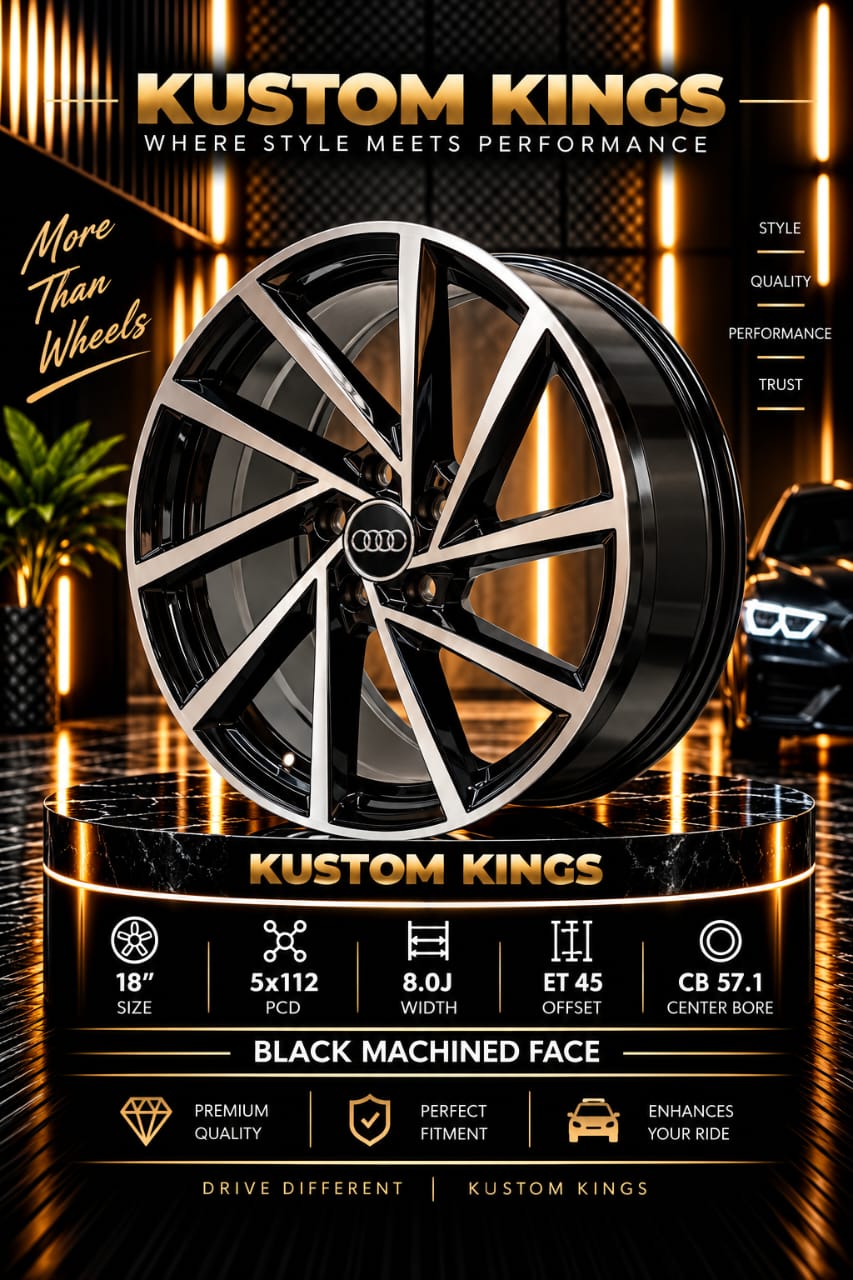 Buy 18 Inch Audi Fitment Rims 5/112 PCD - Black Machine face Online | KUSTOM KINGS 18 Inch Audi Fitment Rims 5/112 PCD - Black Machine face