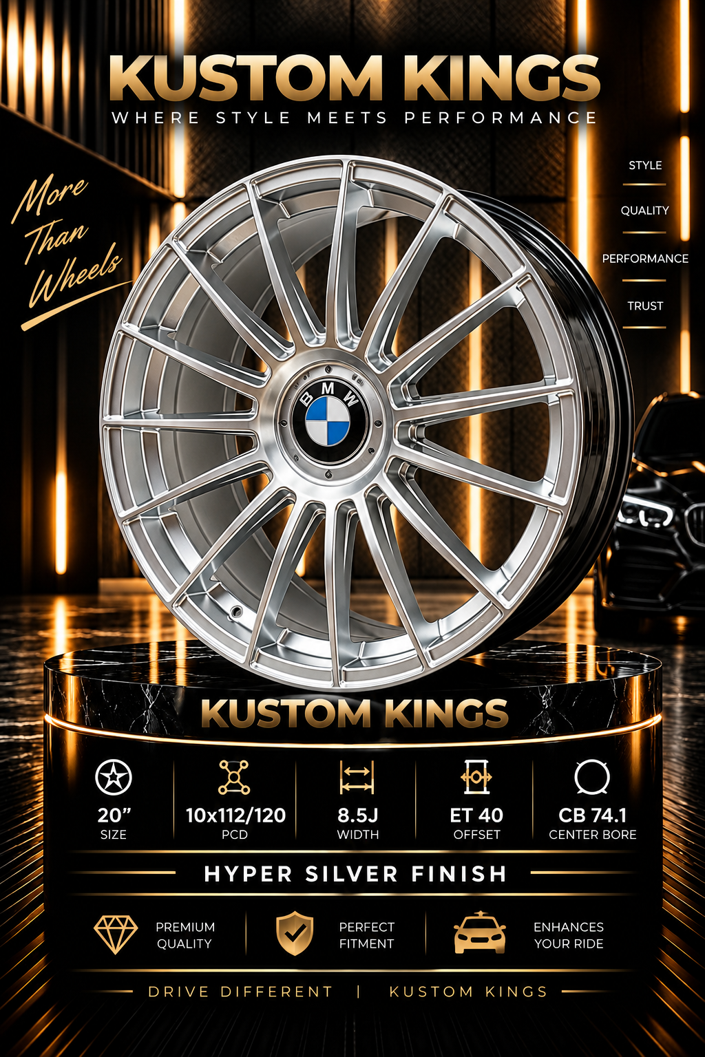 Buy 20 Inch BMW Fitment 5/112 - 5/120 PCD - Hyper Silver Multi-Spoke Alloy Wheels Online | KUSTOM KINGS 20 Inch BMW Fitment 5/112 - 5/120 PCD - Hyper Silver Multi-Spoke Alloy Wheels